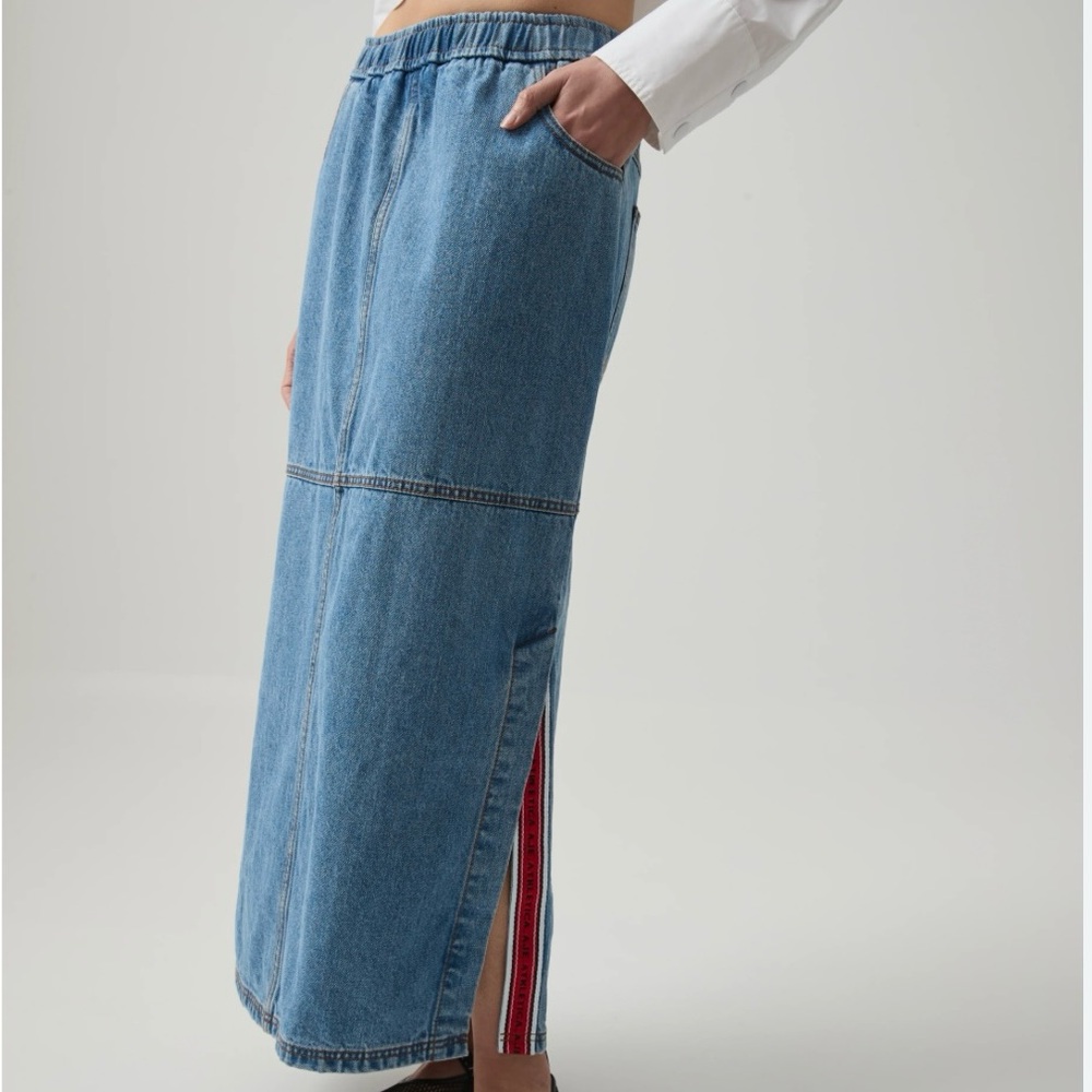 Denim Maxi Skirt with Side Slit